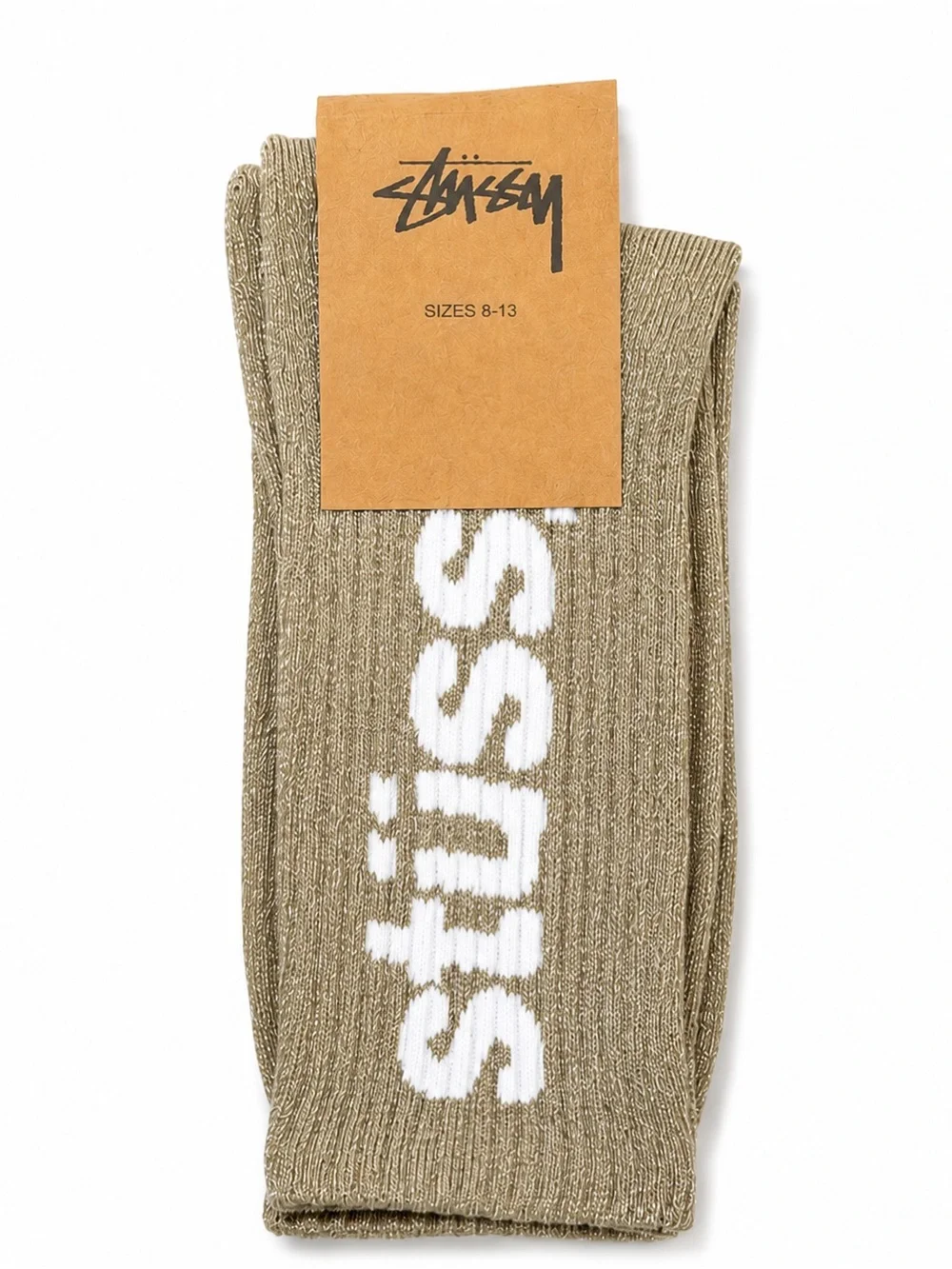 Stussy Beige Crew Socks with White Logo